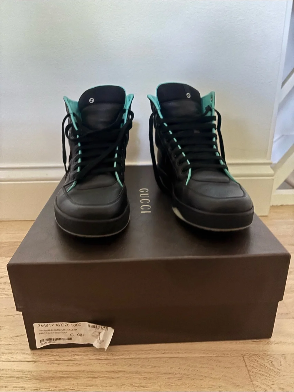 Gucci Black High-Top Sneakers with Teal Trim